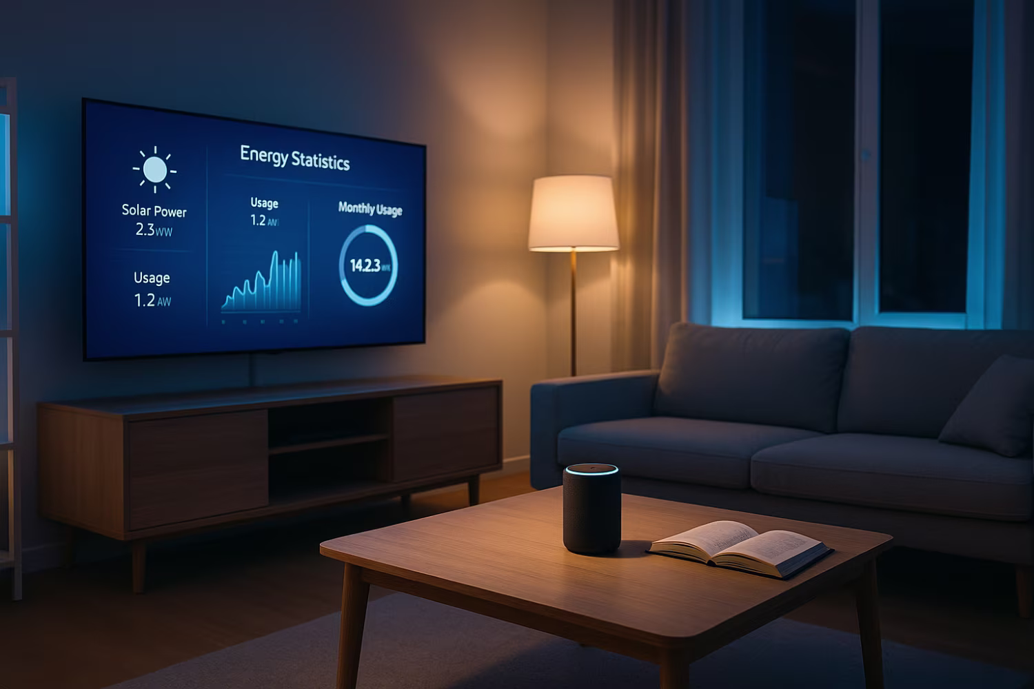 Modern living room with home automation technology