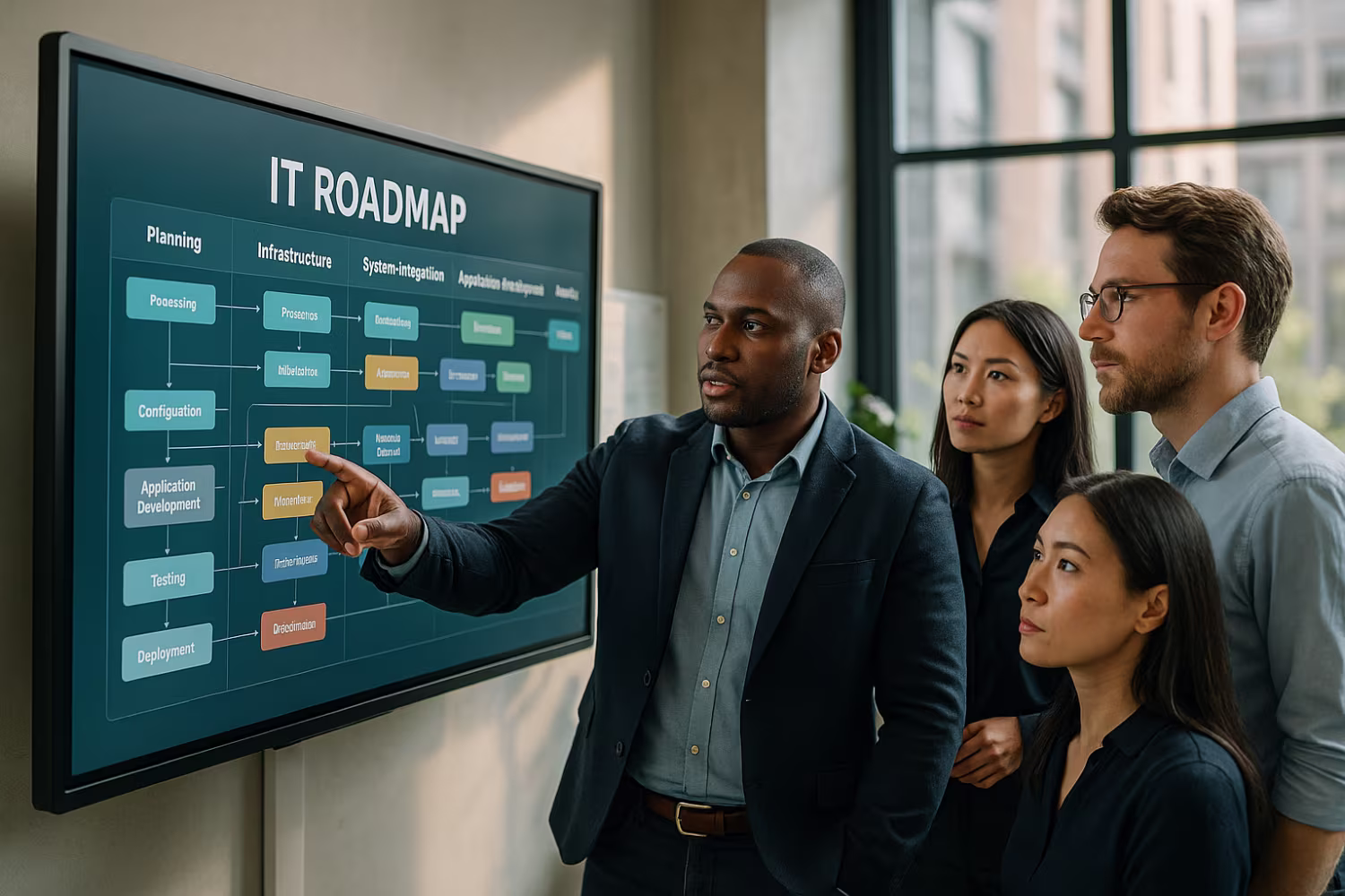 Professionals discussing business IT roadmap