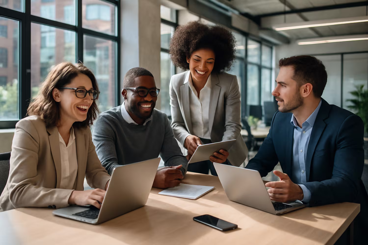 Diverse professionals discussing business IT services