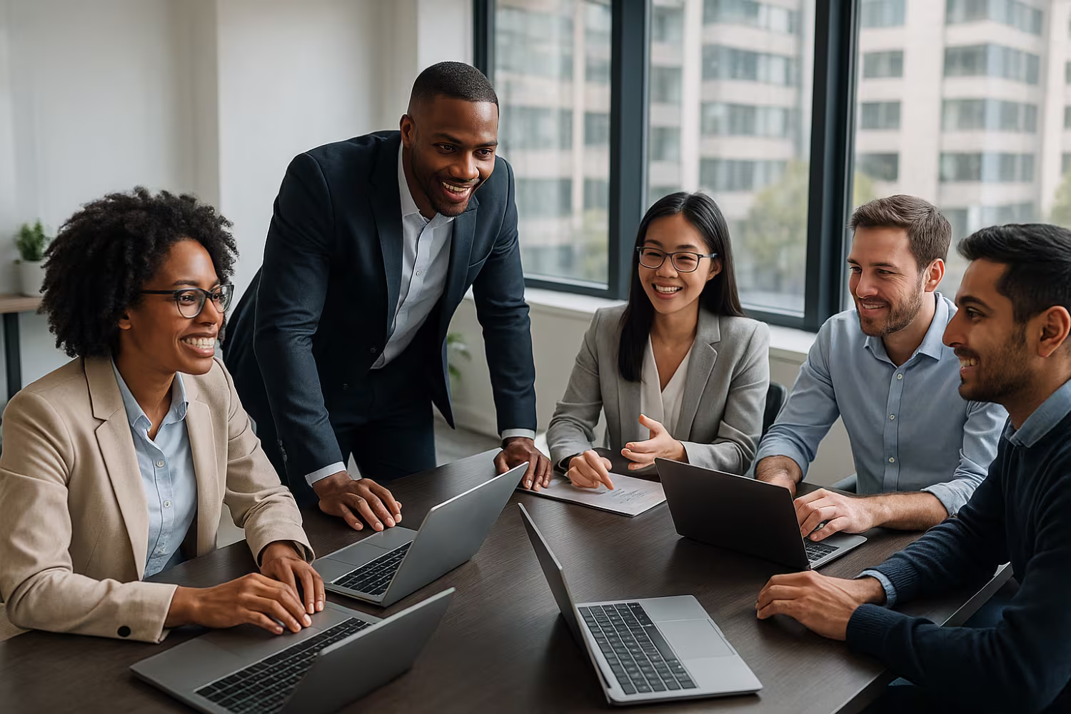 Diverse team collaborating with business IT services