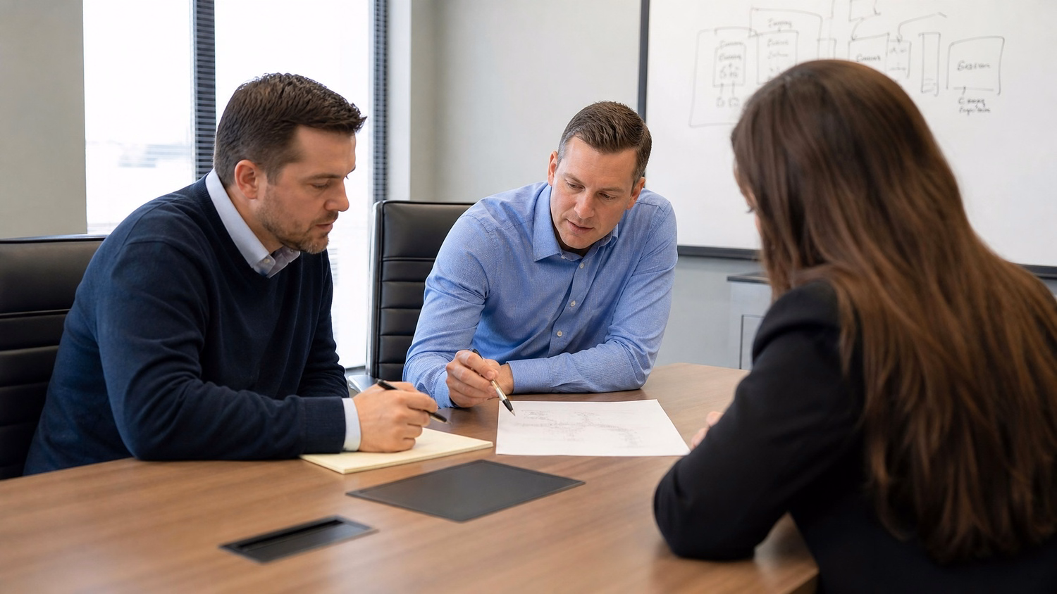 MEETING TABLE An IT professional two to four people seated around a meeting