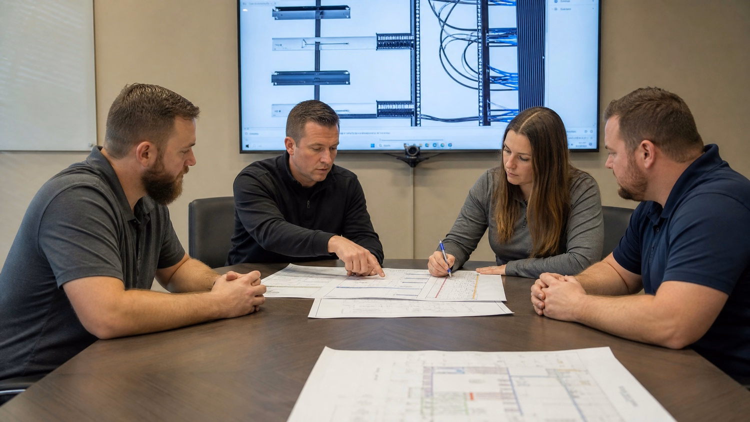 MEETING TABLE An IT professional two to four people seated around a meeting