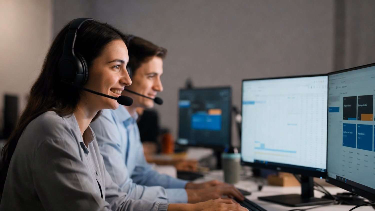 IT support specialist at help desk with headset