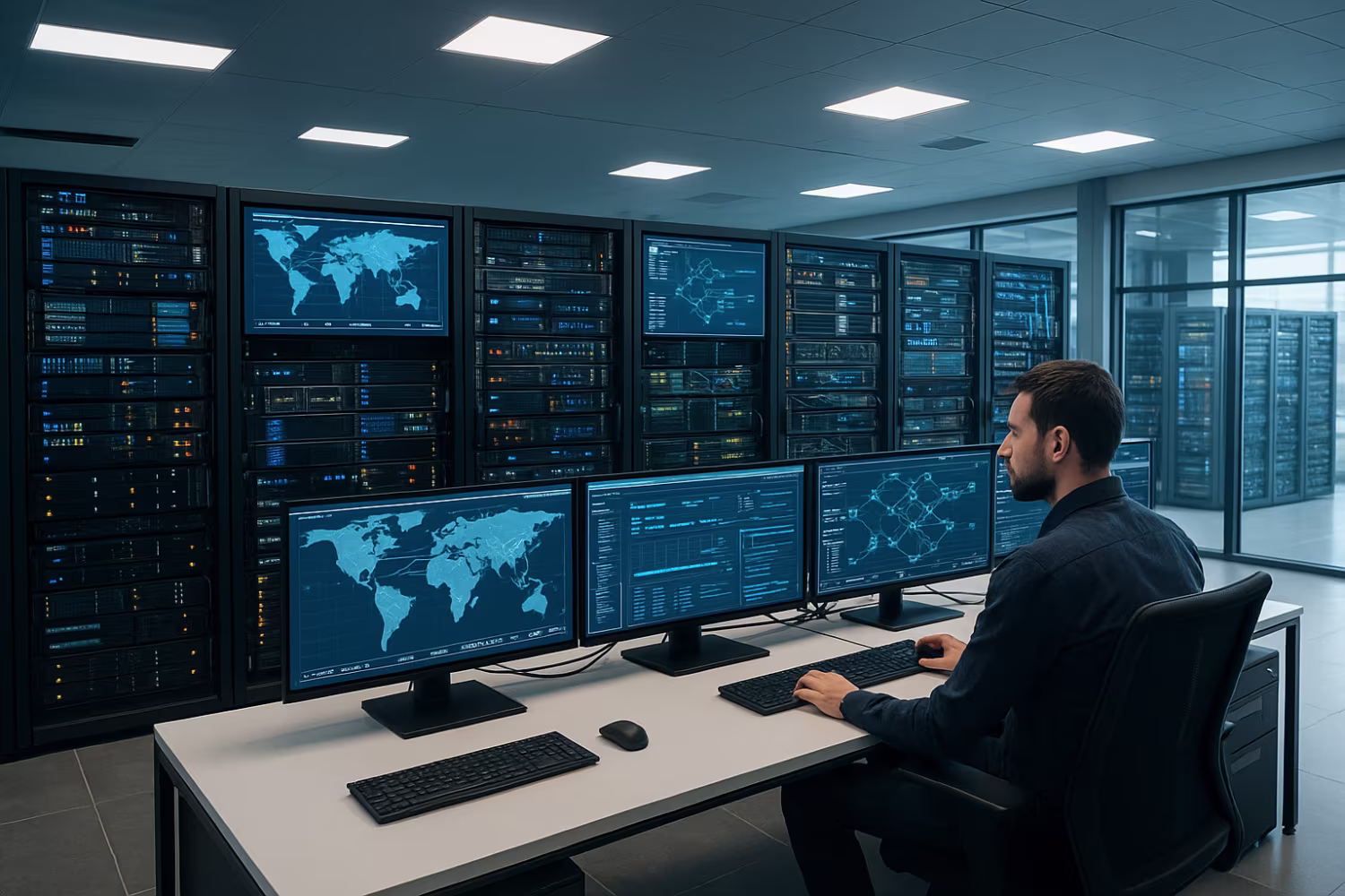 Busy modern managed IT network center