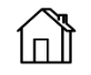Black outline of a simple house with a door and chimney on a green background.