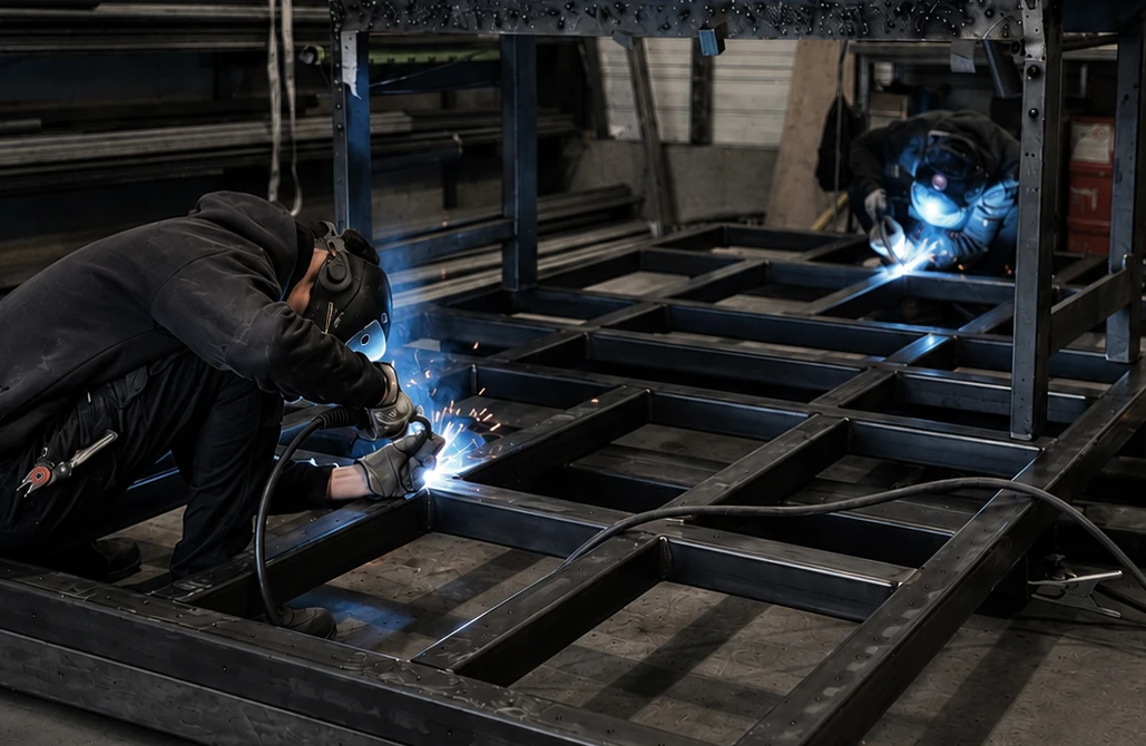 Soudure d'une structure en acier dans l'atelier BARRELS