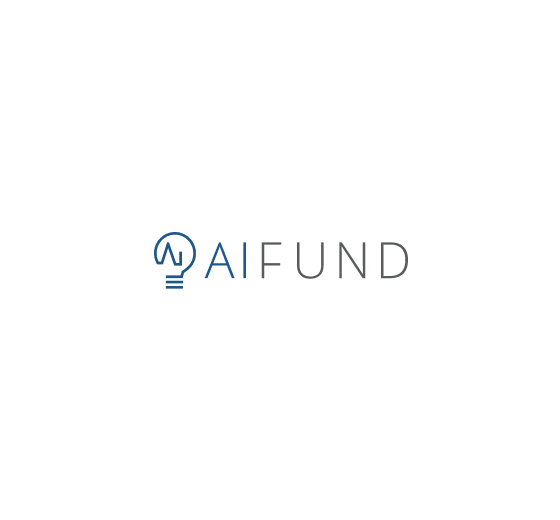 Logo of AI FUND with a blue lightbulb icon enclosing a waveform next to the text.