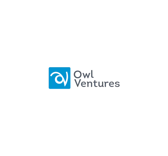 Owl Ventures logo with stylized owl face icon in blue square next to gray text.