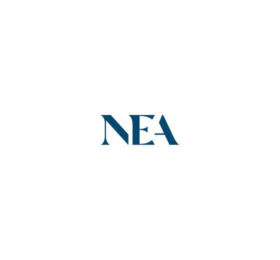 NEA company logo in dark blue text on a transparent background.