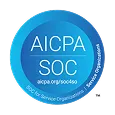 AICPA SOC logo with text 'AICPA SOC' and the URL aicpa.org/soc4509 in white on a blue circular gradient background.