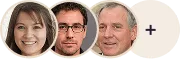 Circular overlapping portraits of three team members with an add icon