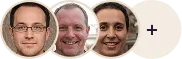 Circular overlapping portraits of three team members with an add icon