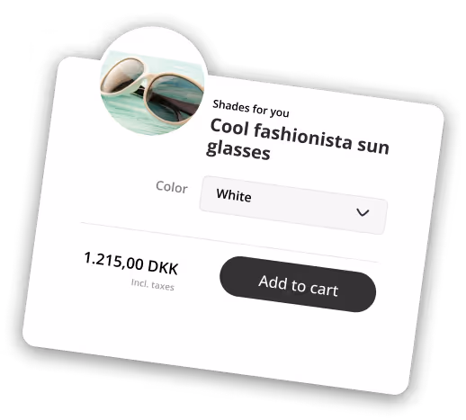 Produktkort der vises i afspilleren hvor brugeren kan købe produktet