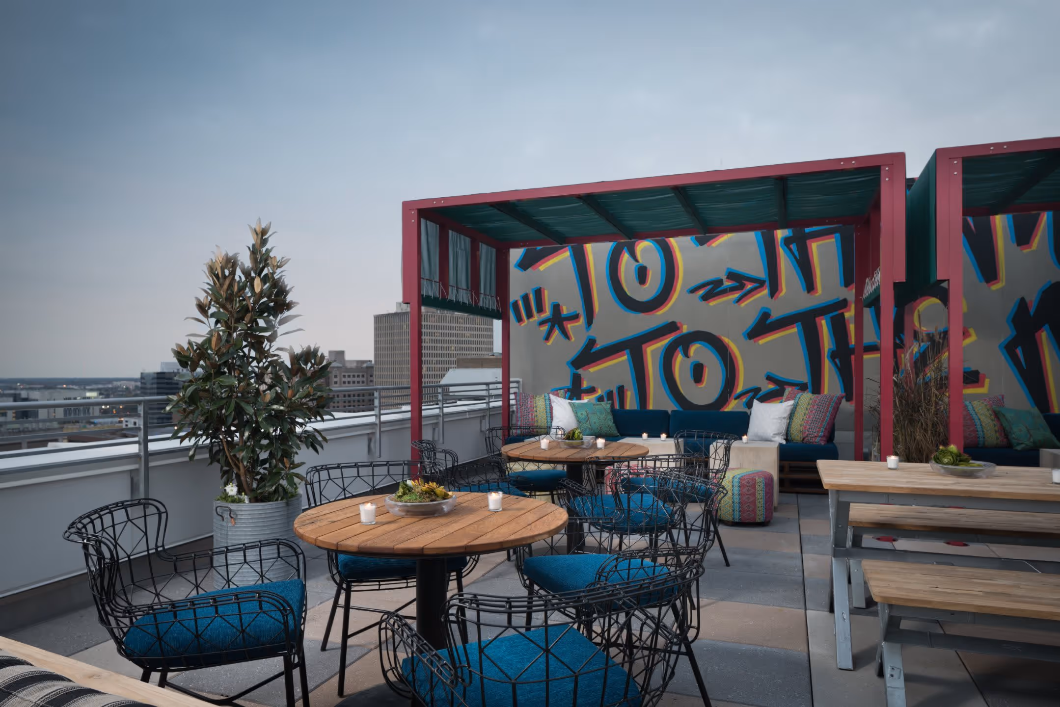 balcony with chairs and tables