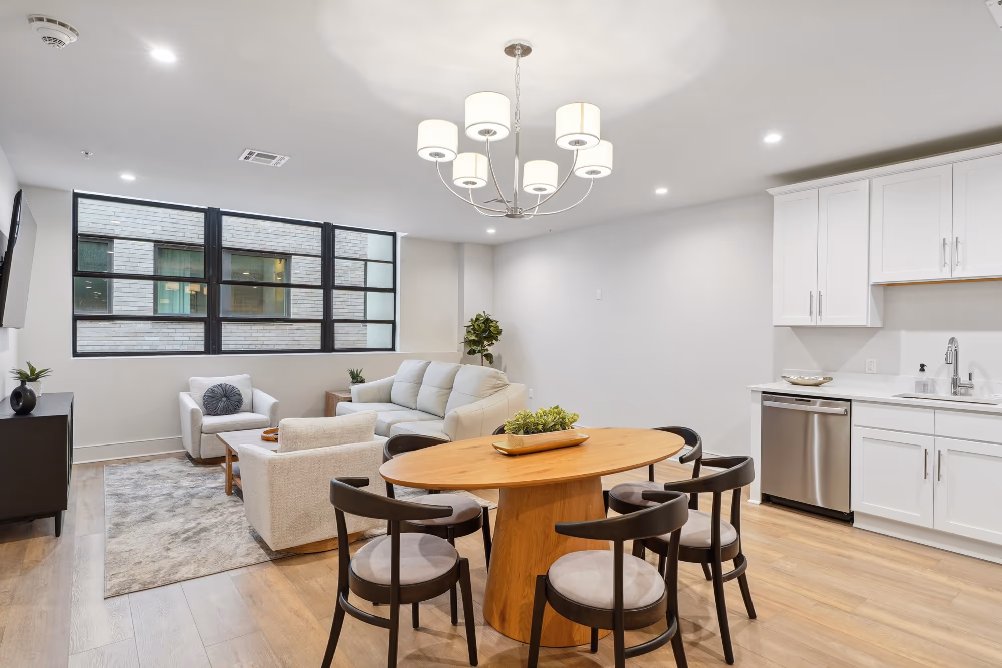 living room, dining room and kitchen 