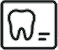 Outline icon of a tooth with a plus sign and an equal sign next to it, symbolizing dental or oral health care.