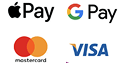 Icons for Apple Pay, Google Pay, Mastercard, and Visa payment methods.
