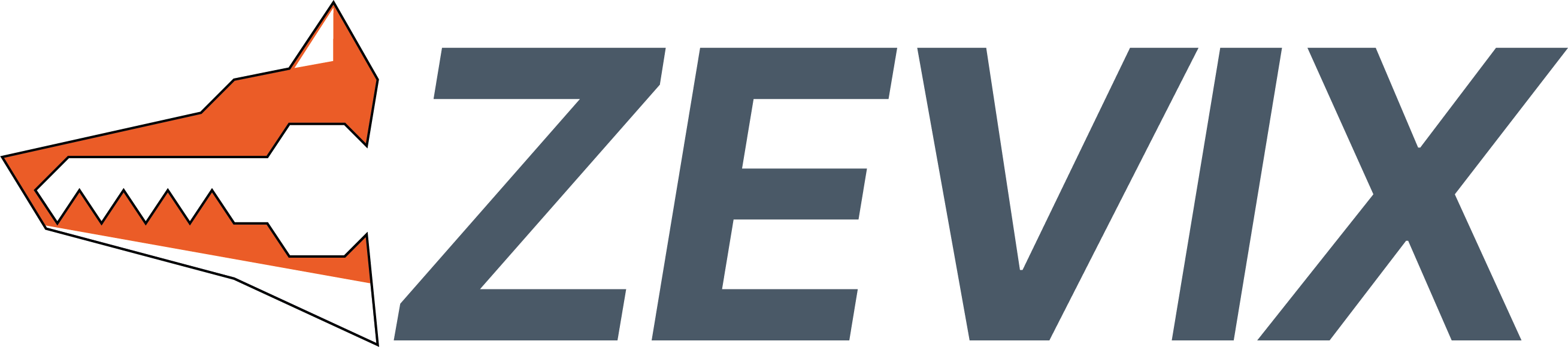 Logo van Zevix met een gestileerd oranje vos hoofd naast de naam in vetgedrukte blauwe letters.