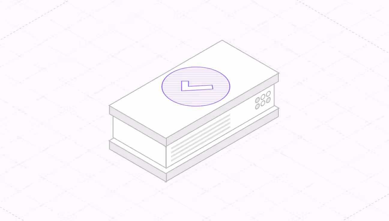 Isometric illustration of a rectangular device with a circular symbol featuring an L-shaped line on top.