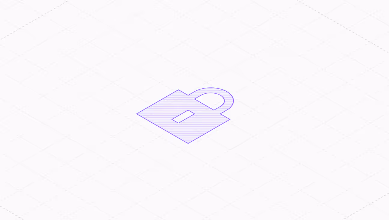 Purple outlined padlock icon on a light background with a subtle grid pattern.
