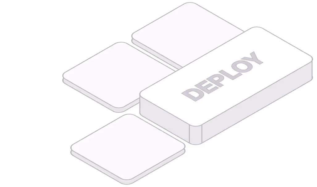 3D illustration of a large key labeled 'DEPLOY' with three smaller connecting keys.