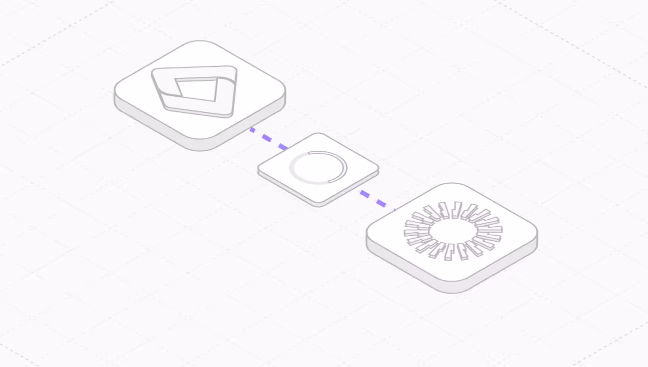 Three white circular platforms with outlined 3D cube icons, one larger in the center with a purple cube and four small circles around it, flanked by two smaller platforms with gray cubes.