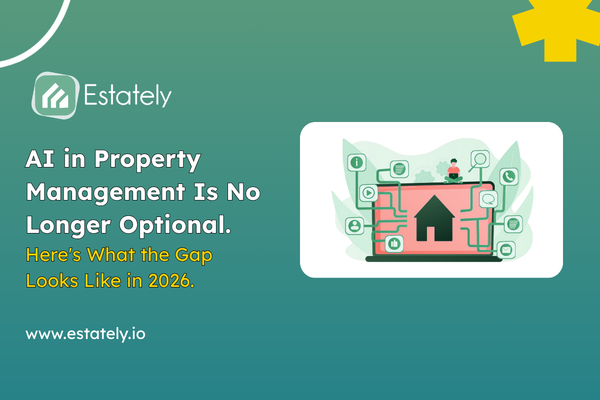 Property manager using AI-powered dashboard on laptop to automate workflows in modern office