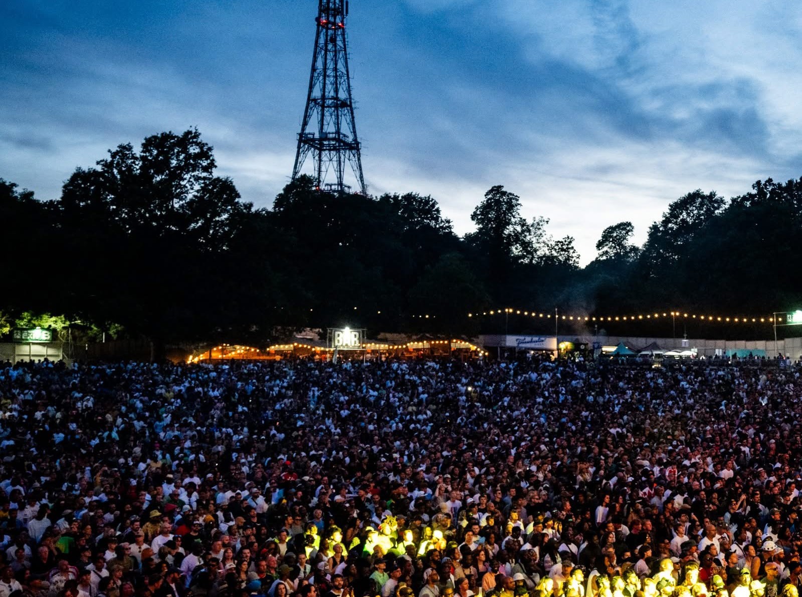 Image of a crowd at a music festival at night at Crystal Palace Park trust