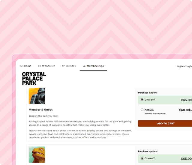 Screenshot of the Crystal Park Palace membership purchase page 