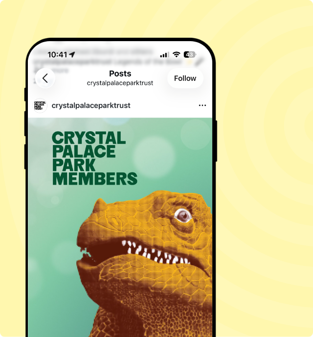 Image of a post advertising the Crystal Palace Park trust membership scheme on the organisation's instagram page
