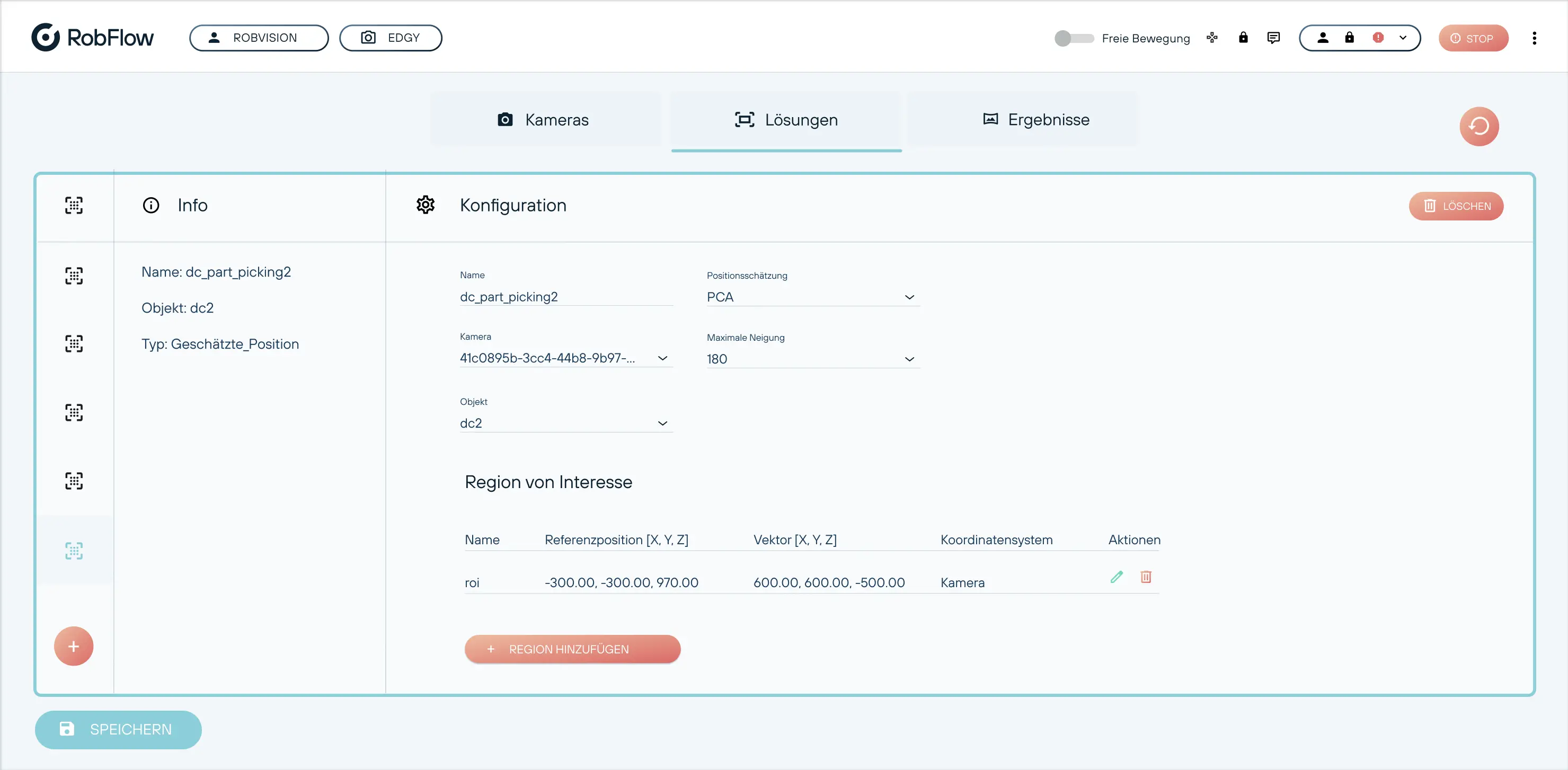 Konfiguration der Lösung in der RobVision-Software