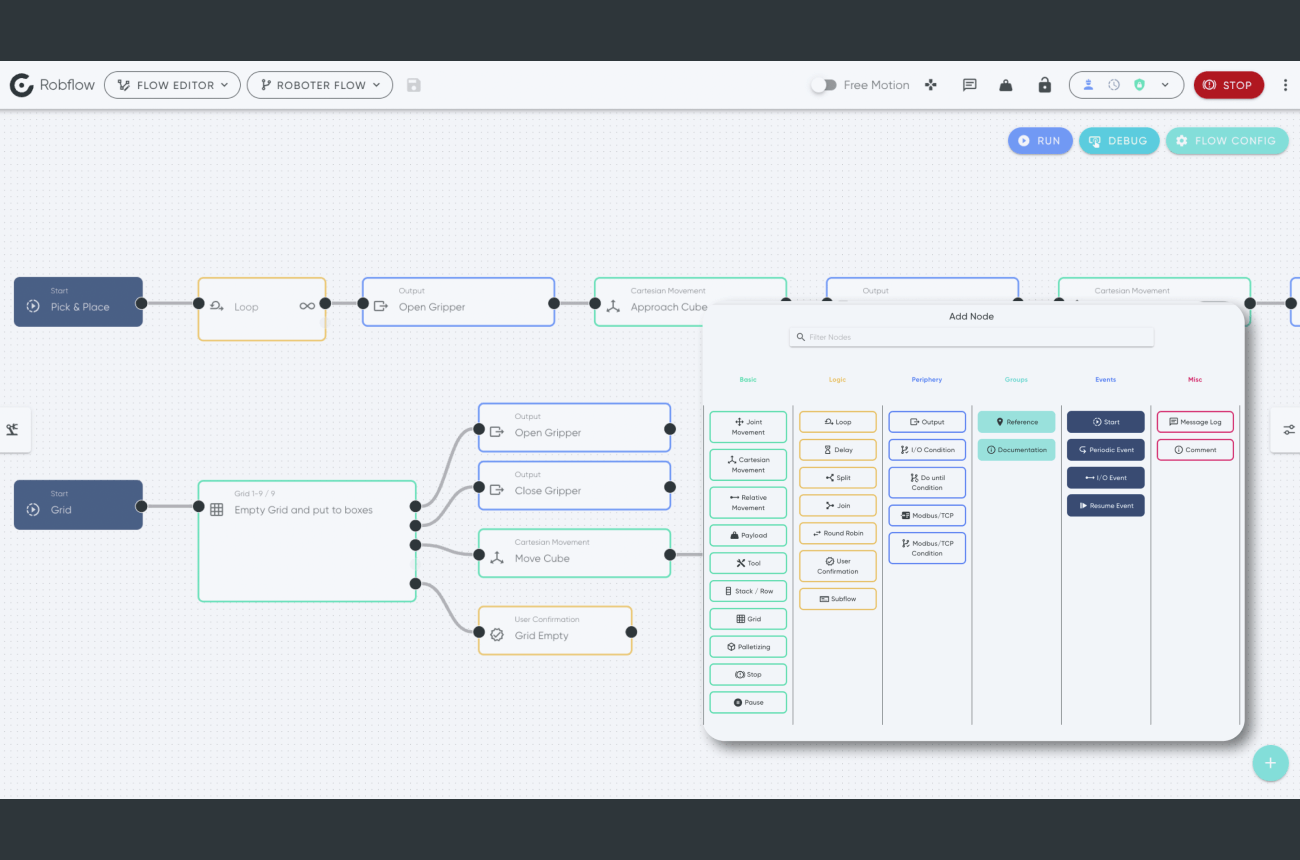RobCo robot programming RobFlow user interface