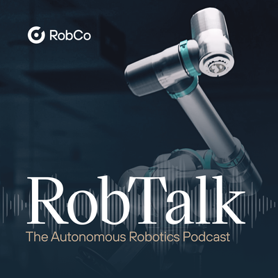 Dark blue background with white soundwave graphic and text 'RobTalk Episode'.