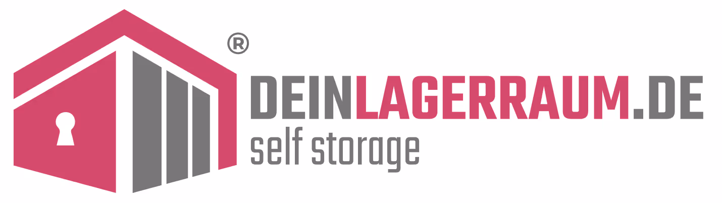 Logo von deinlagerraum.de mit einem stilisierten Lagerhaus und dem Text 'deinLAGERraum.de self storage'.