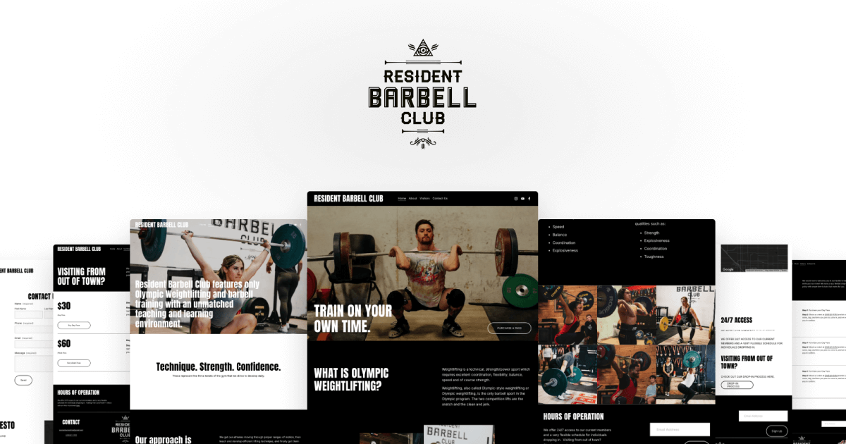 Thumbnail image of the Resident Barbell Club website design used for portfolio and case study previews.
