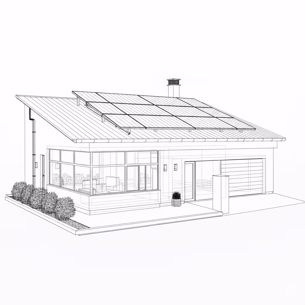 Line drawing of an Isometric House Model