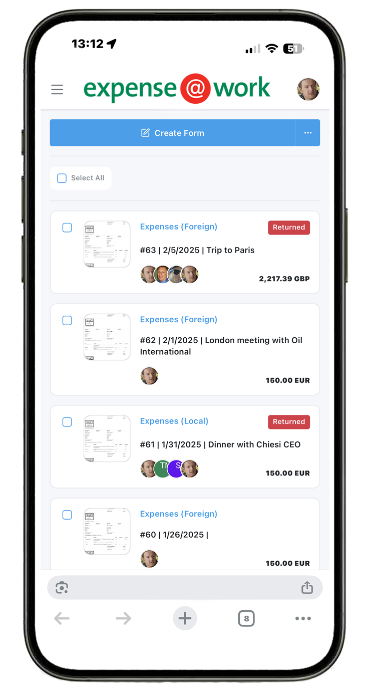 expense@work Version 9 on iPhone