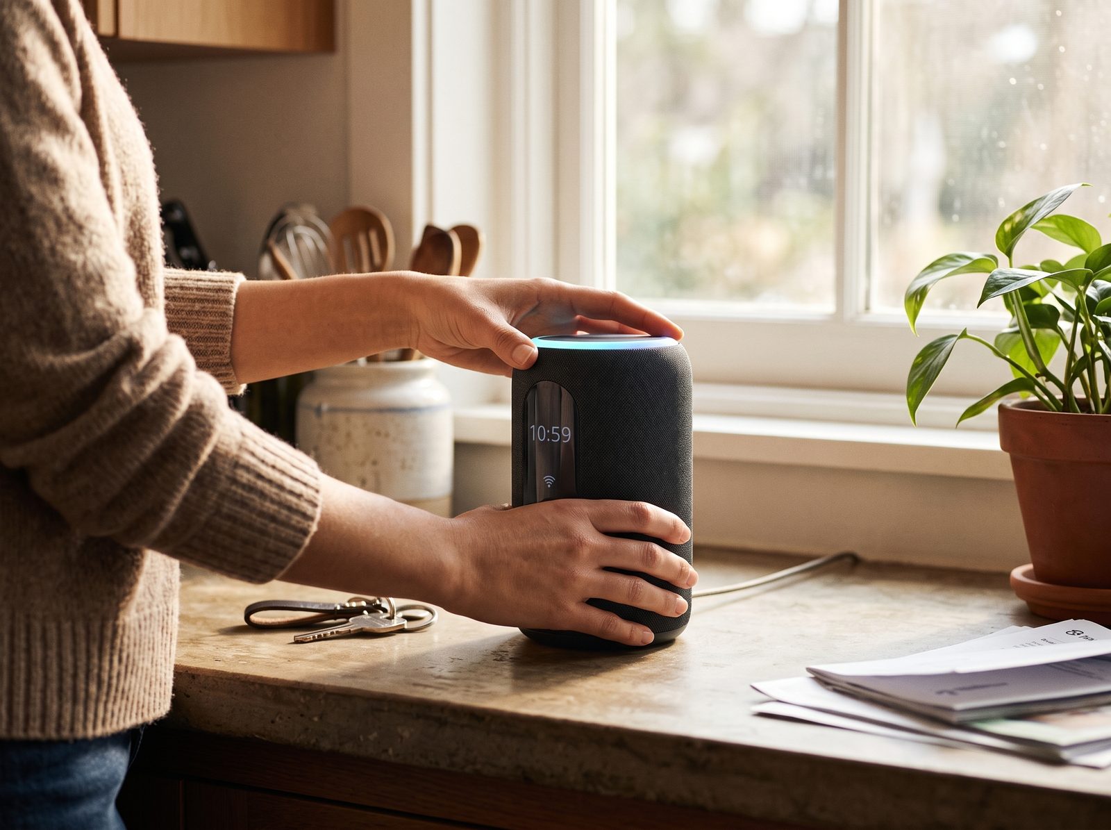 Acme Home Speaker on a kitchen counter