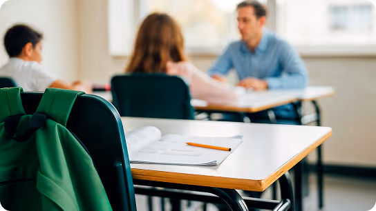 Enseignant échangeant avec des élèves dans une salle de classe