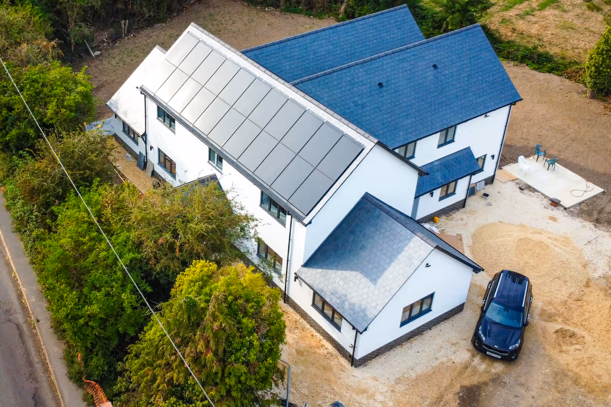 Solar panels on a white house