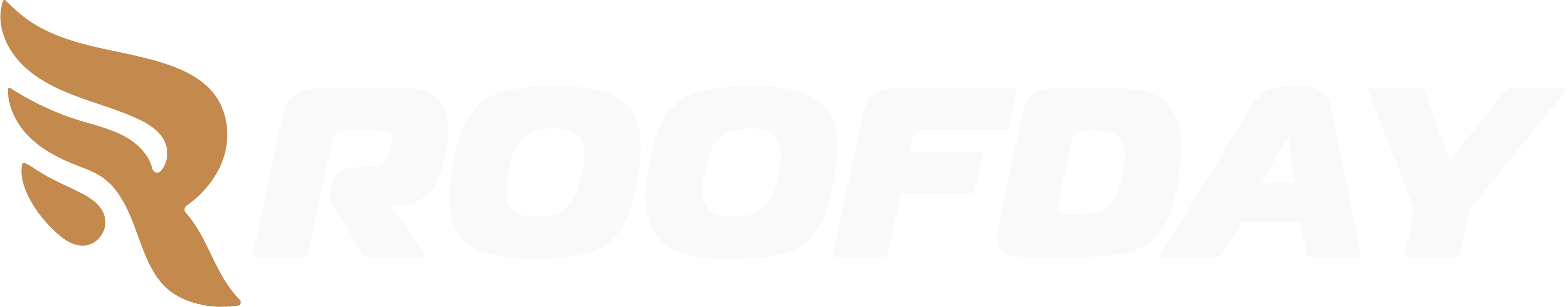 Roofday company logo with stylized orange flame icon to the left of the white text.