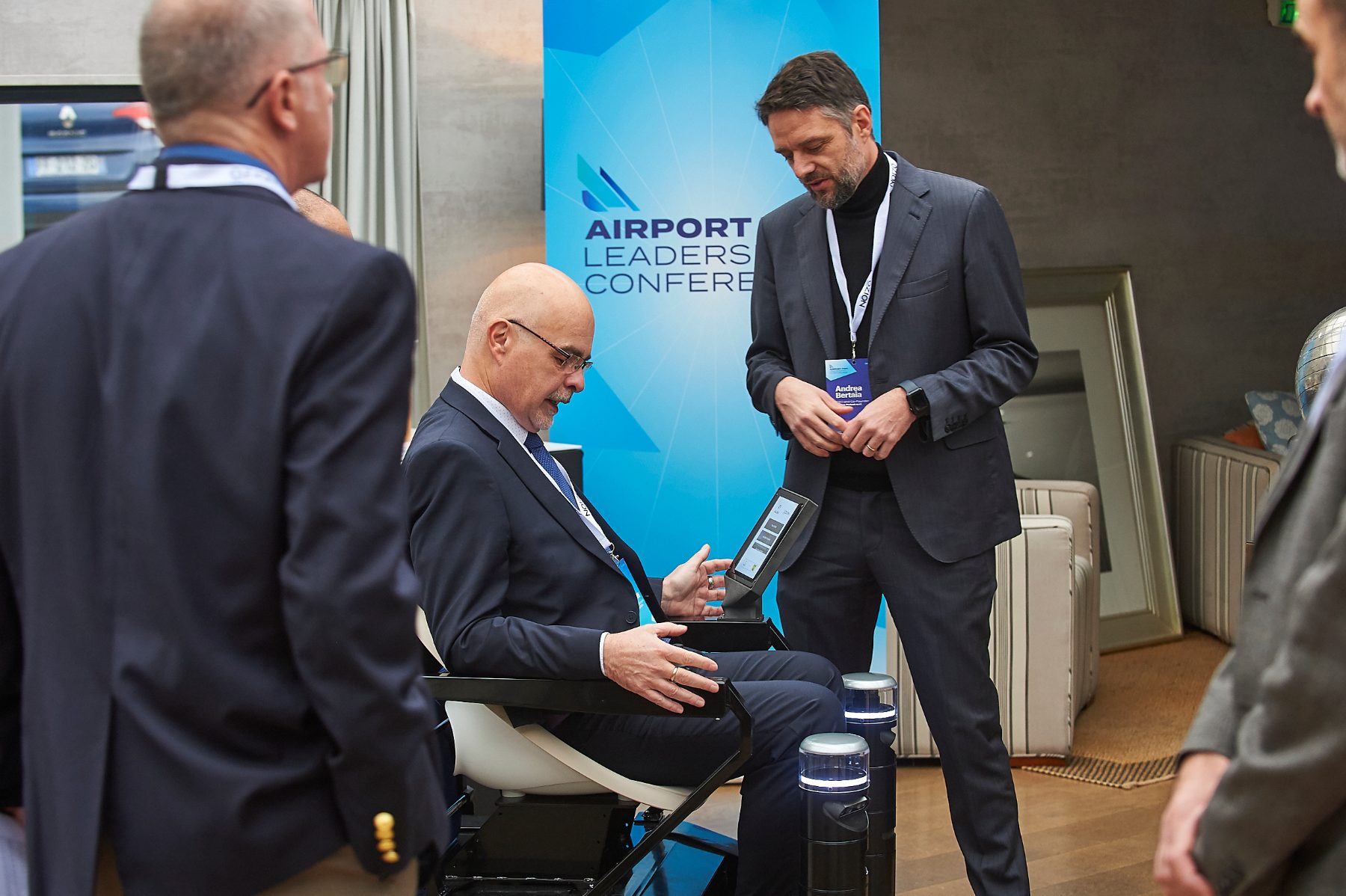 Delegate trying a mobility technology demo at the 2023 conference