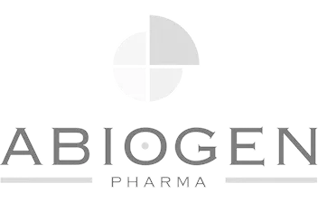 Logo Abiogen Pharma con un simbolo circolare sopra il testo.