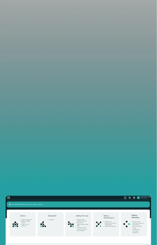 Interfaccia software con cinque schede che mostrano opzioni di configurazione e formule di galleria su sfondo sfumato.