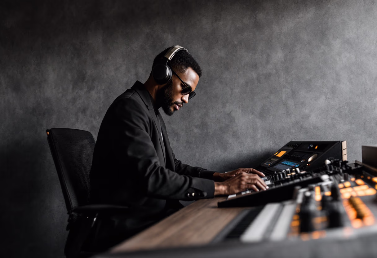 image of a music producer at a console