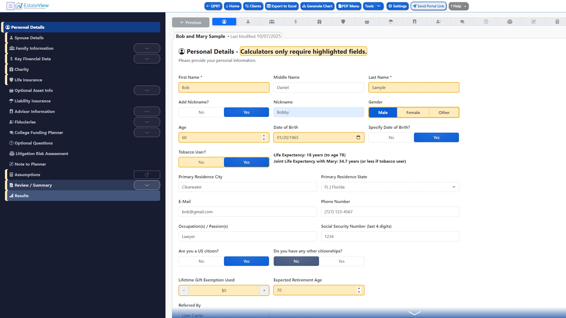 Estate planning intake form software
