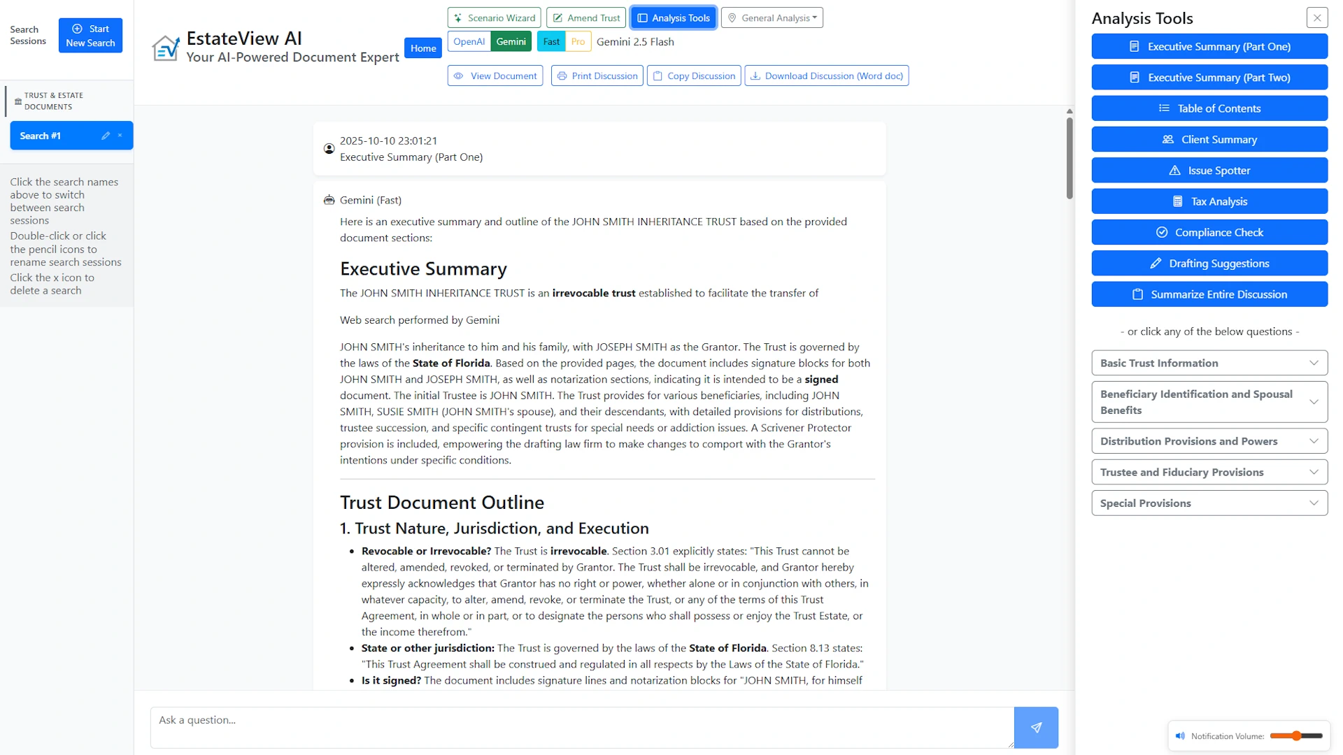Estate planning document analyzing done through AI