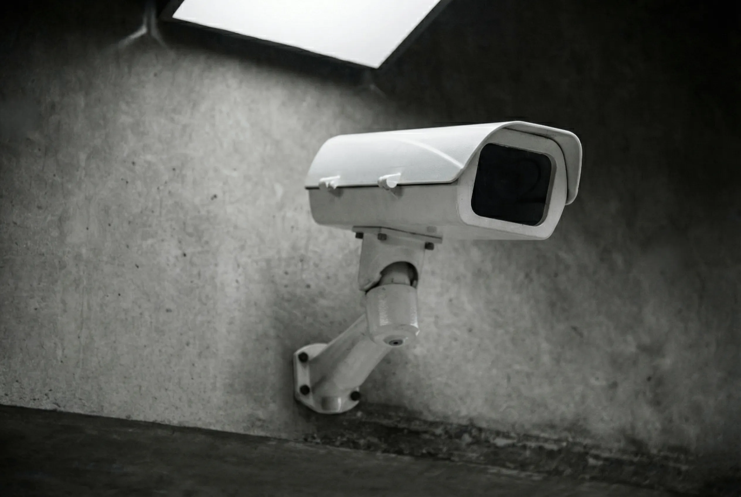 Überwachungskamera an einer Wand.