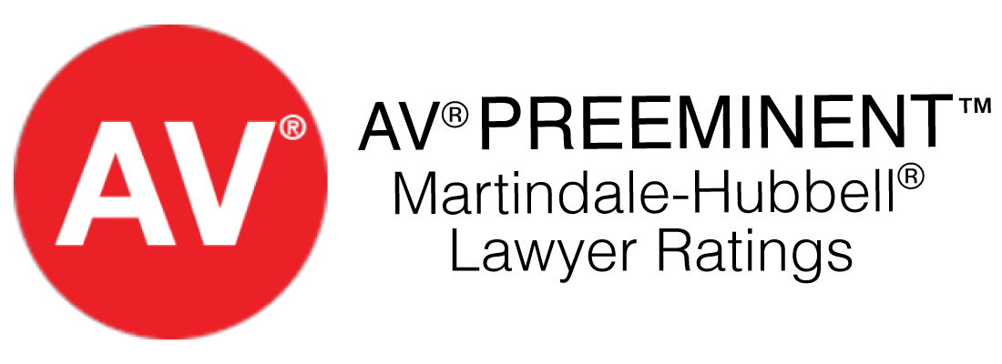 AV Preeminent Rating logo by Martindale-Hubbell, indicating the highest Peer Review Rating for legal ability and ethical standards.