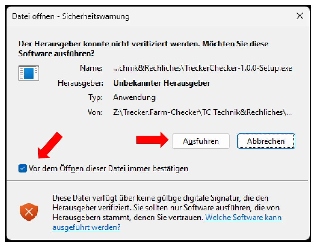 Windows-Sicherheitswarnung mit Ausführen-Button